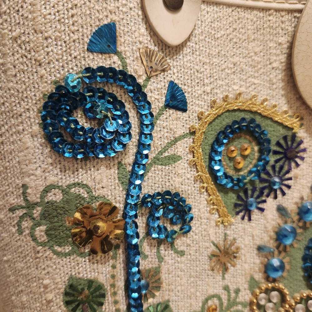 Vintage Pristine 1960s Enid Collins–Inspired “Jeweled Garden” Canvas Tote - Picture 5 of 8